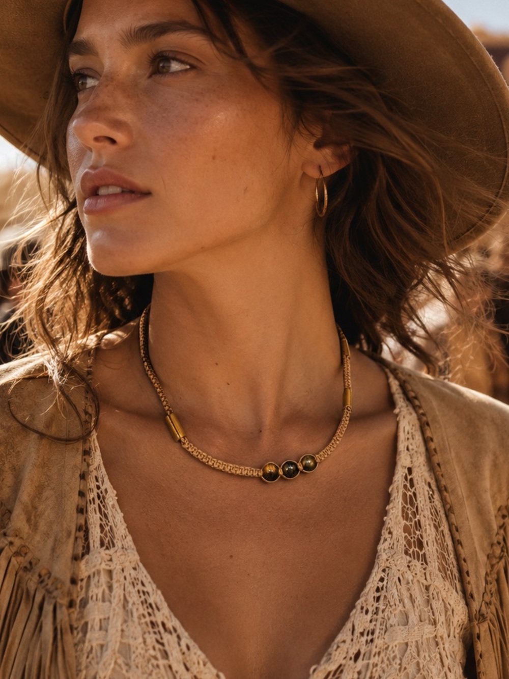 Surfer Boho Tiger’s Eye Rope Necklace